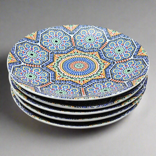 Cocema Fes Maroc Morocco Tile Mosaic Porcelain Bread & Butter Plate Set Of 5