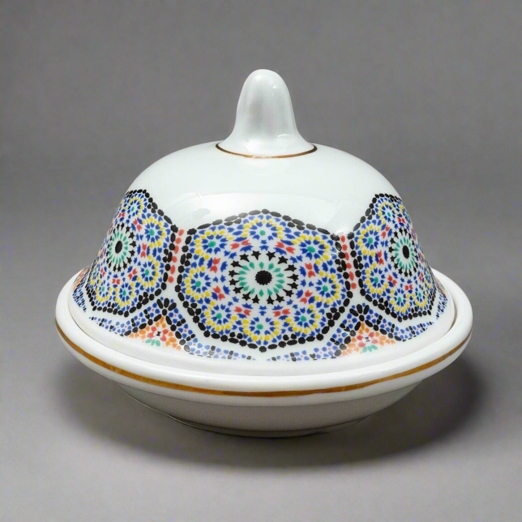 Cocema Fes Maroc Morocco Tile Mosaic Porcelain Covered Cheese Or Butter Dish
