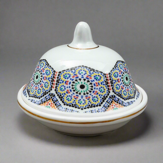 Cocema Fes Maroc Morocco Tile Mosaic Porcelain Covered Cheese Or Butter Dish