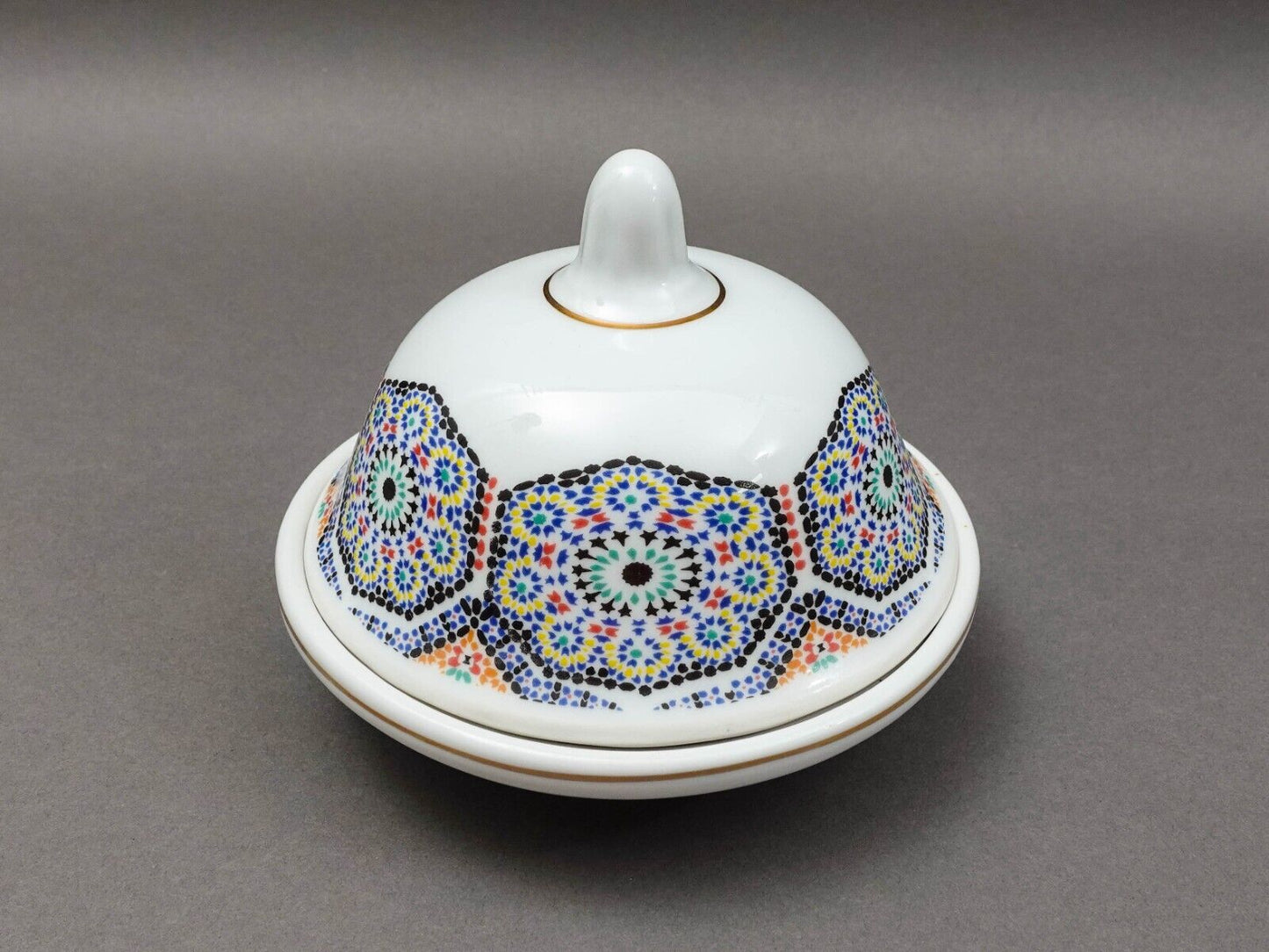 Cocema Fes Maroc Morocco Tile Mosaic Porcelain Covered Cheese Or Butter Dish