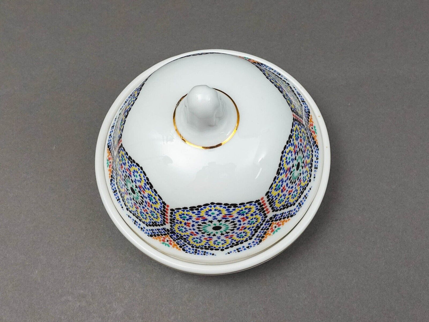 Cocema Fes Maroc Morocco Tile Mosaic Porcelain Covered Cheese Or Butter Dish