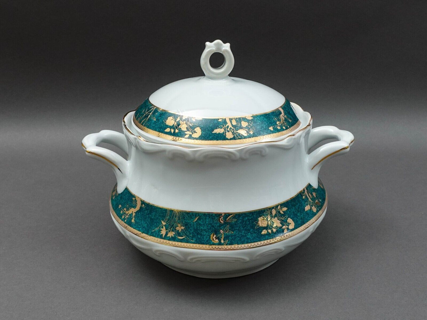 Cocema Fes Morocco Prestige Design Green & Gold Porcelain Covered Soup Tureen