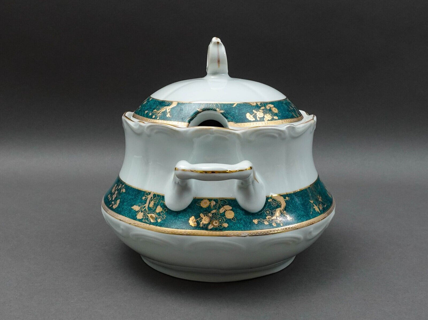 Cocema Fes Morocco Prestige Design Green & Gold Porcelain Covered Soup Tureen
