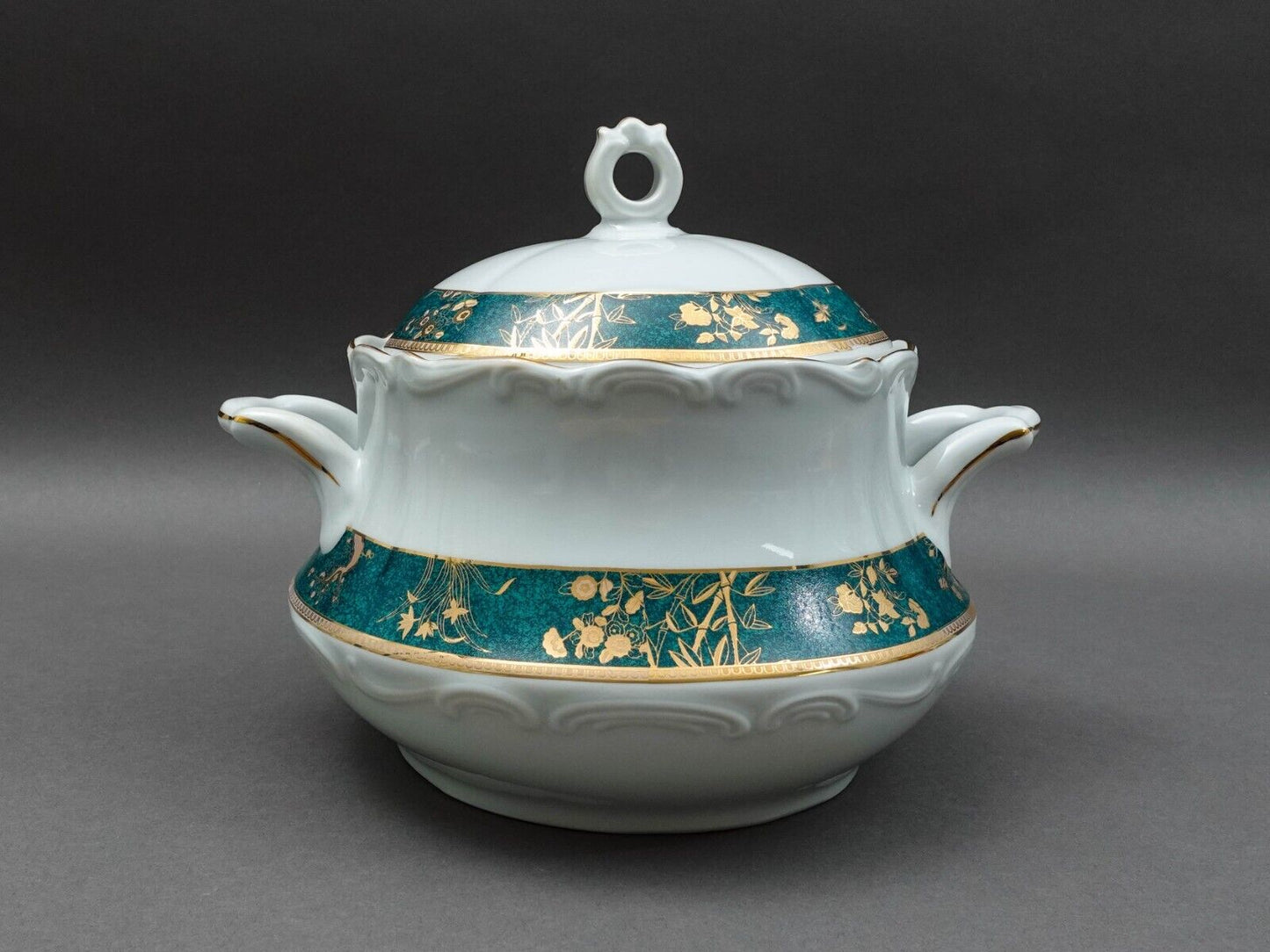 Cocema Fes Morocco Prestige Design Green & Gold Porcelain Covered Soup Tureen