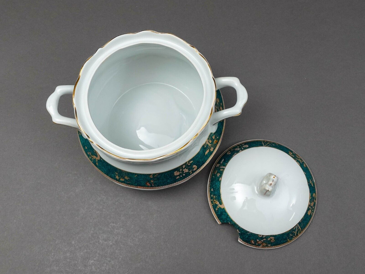 Cocema Fes Morocco Prestige Design Green & Gold Porcelain Covered Soup Tureen