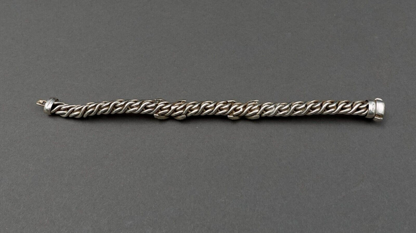 David Yurman Lyrica Double X Pave Diamond Sterling Silver Braided Link Bracelet