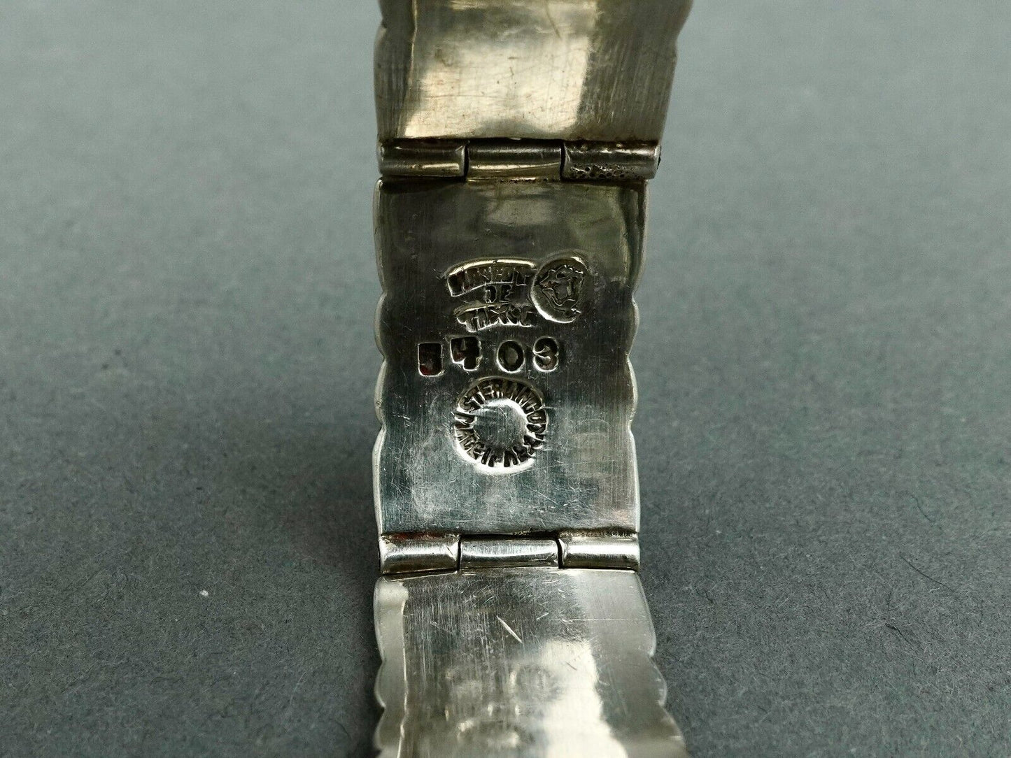 Margot De Taxco Mexican Vintage Sterling Silver Black Enamel Greek Key Bracelet