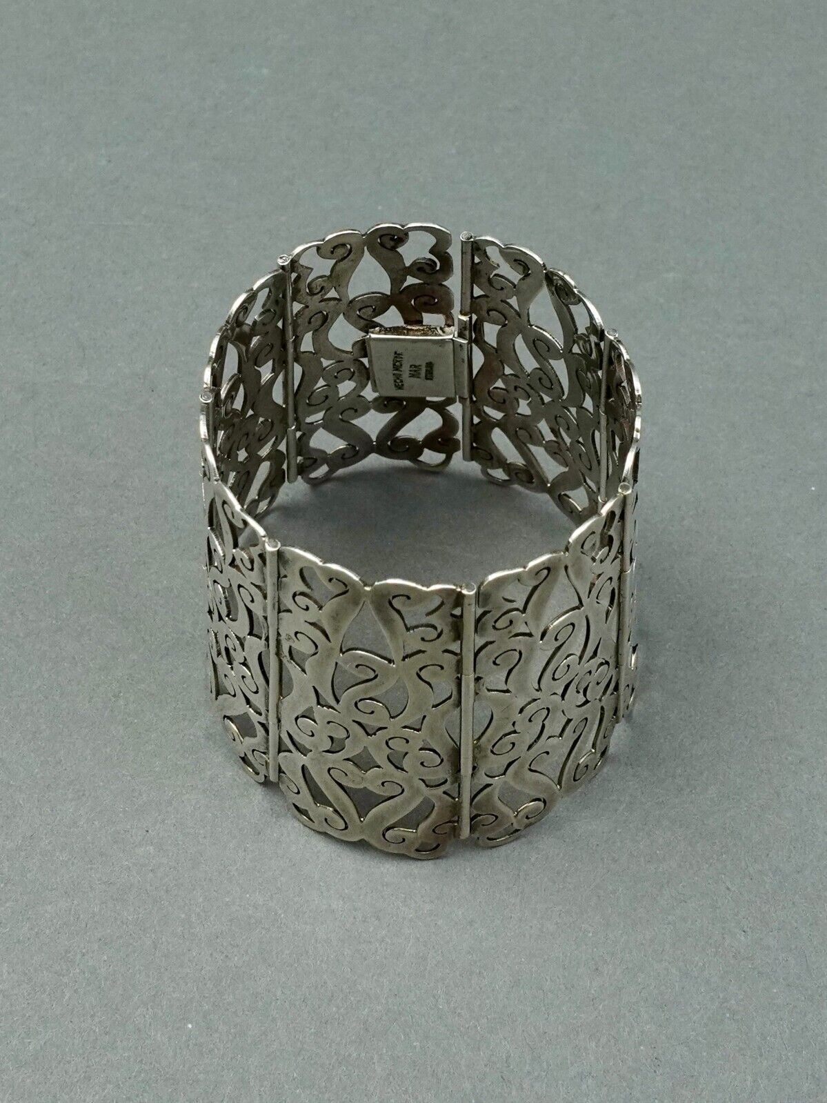 Mar Signed Vintage Mexican Sterling Silver 2 1/2" Wide Ornate Gauntlet Bracelet