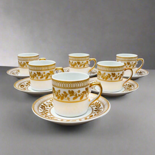 Vista Alegre Portugal Anna White & Gold Porcelain Espresso Cup  Saucer Set Of 6