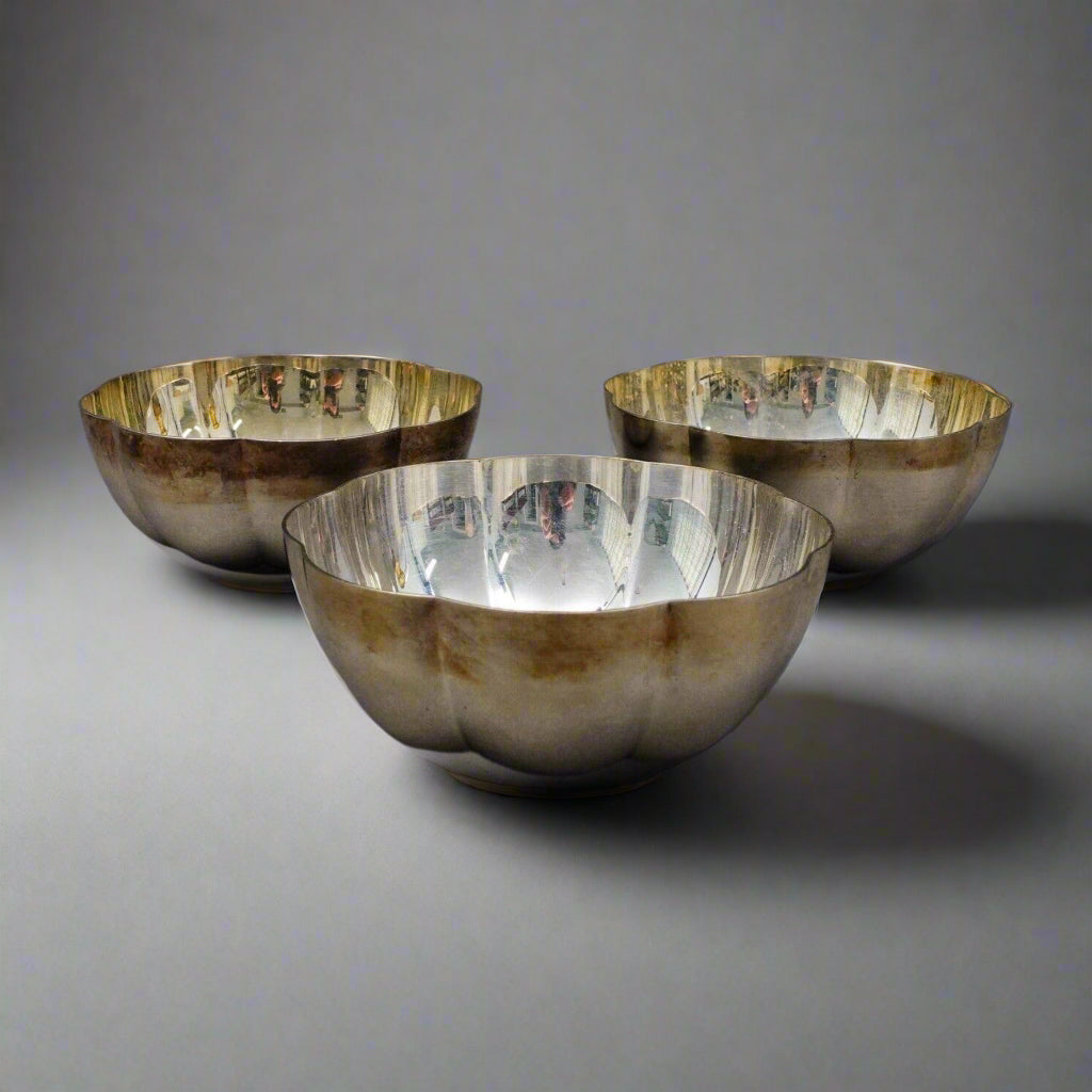 Christofle France Silver Plate 4 1/4" Melon Bowl Set Of 3