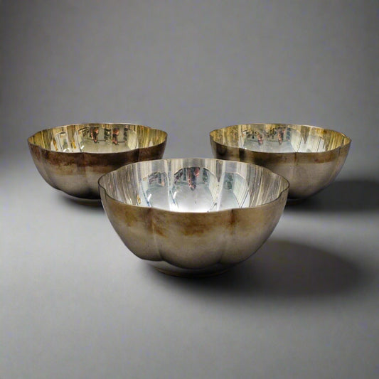 Christofle France Silver Plate 4 1/4" Melon Bowl Set Of 3
