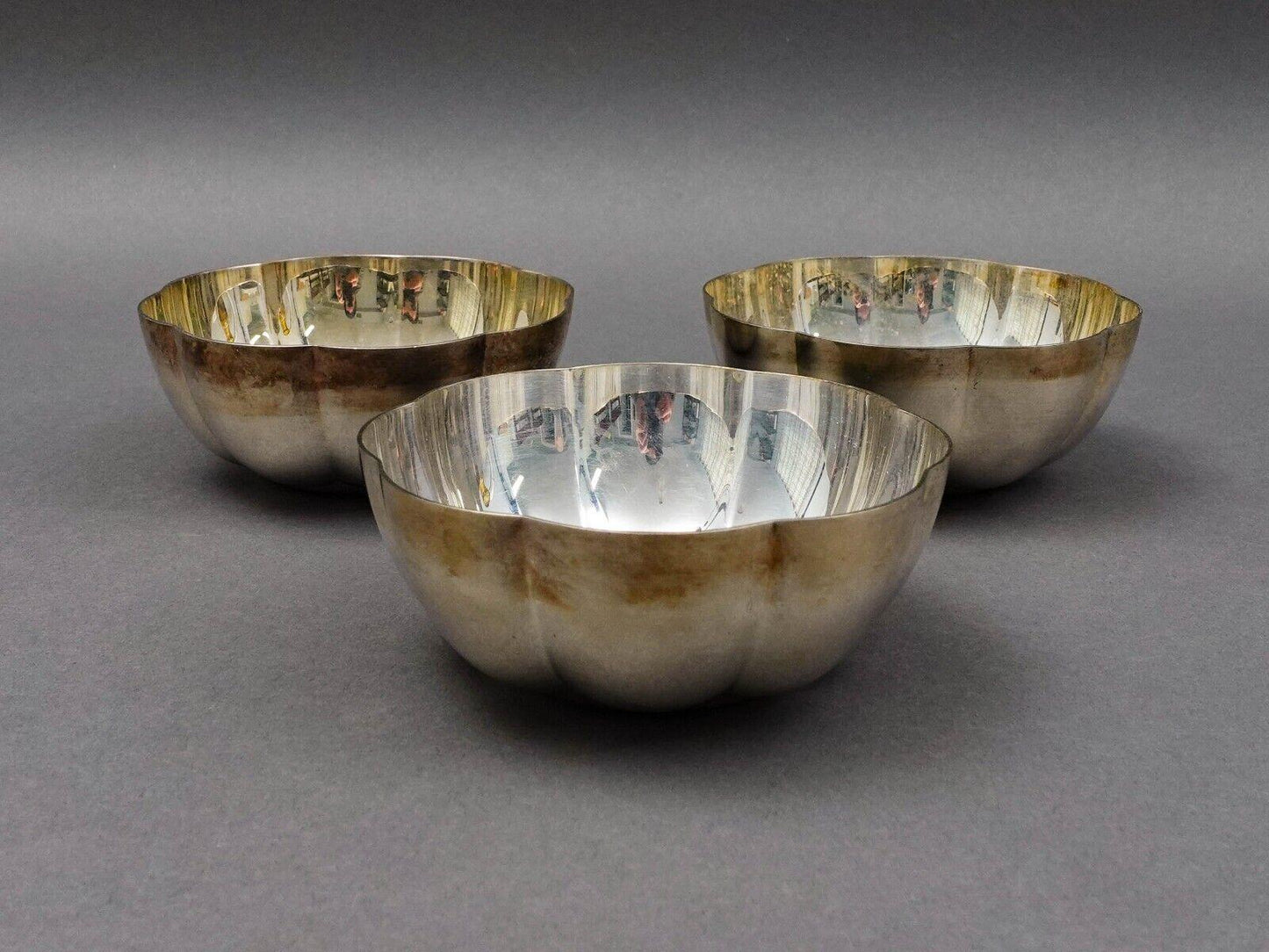 Christofle France Silver Plate 4 1/4" Melon Bowl Set Of 3
