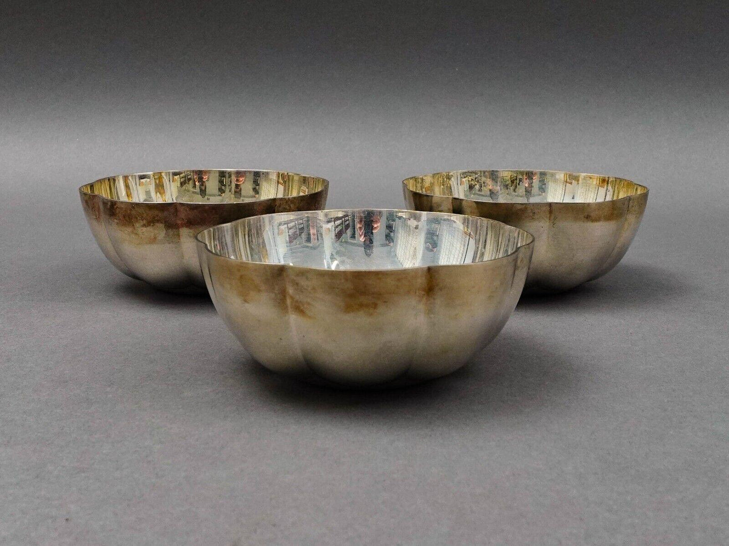 Christofle France Silver Plate 4 1/4" Melon Bowl Set Of 3