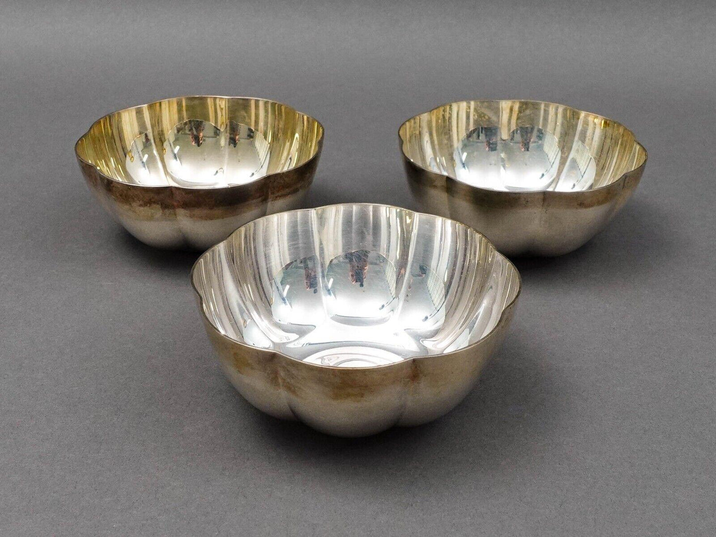Christofle France Silver Plate 4 1/4" Melon Bowl Set Of 3