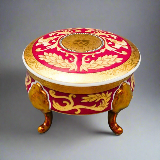 Pirken Hammer Czechoslovakia Red & Gold Porcelain Footed Dresser Trinket Box