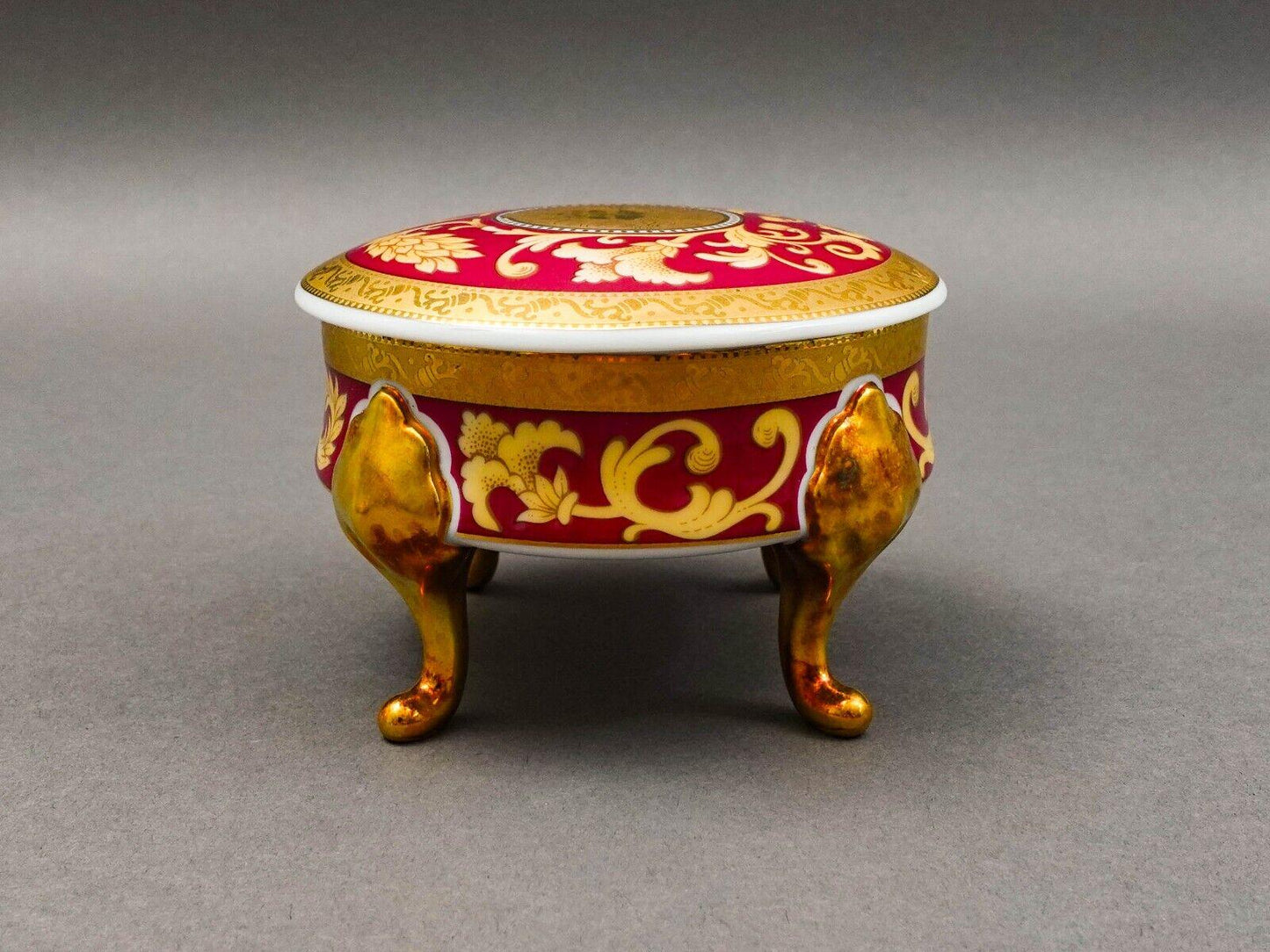 Pirken Hammer Czechoslovakia Red & Gold Porcelain Footed Dresser Trinket Box