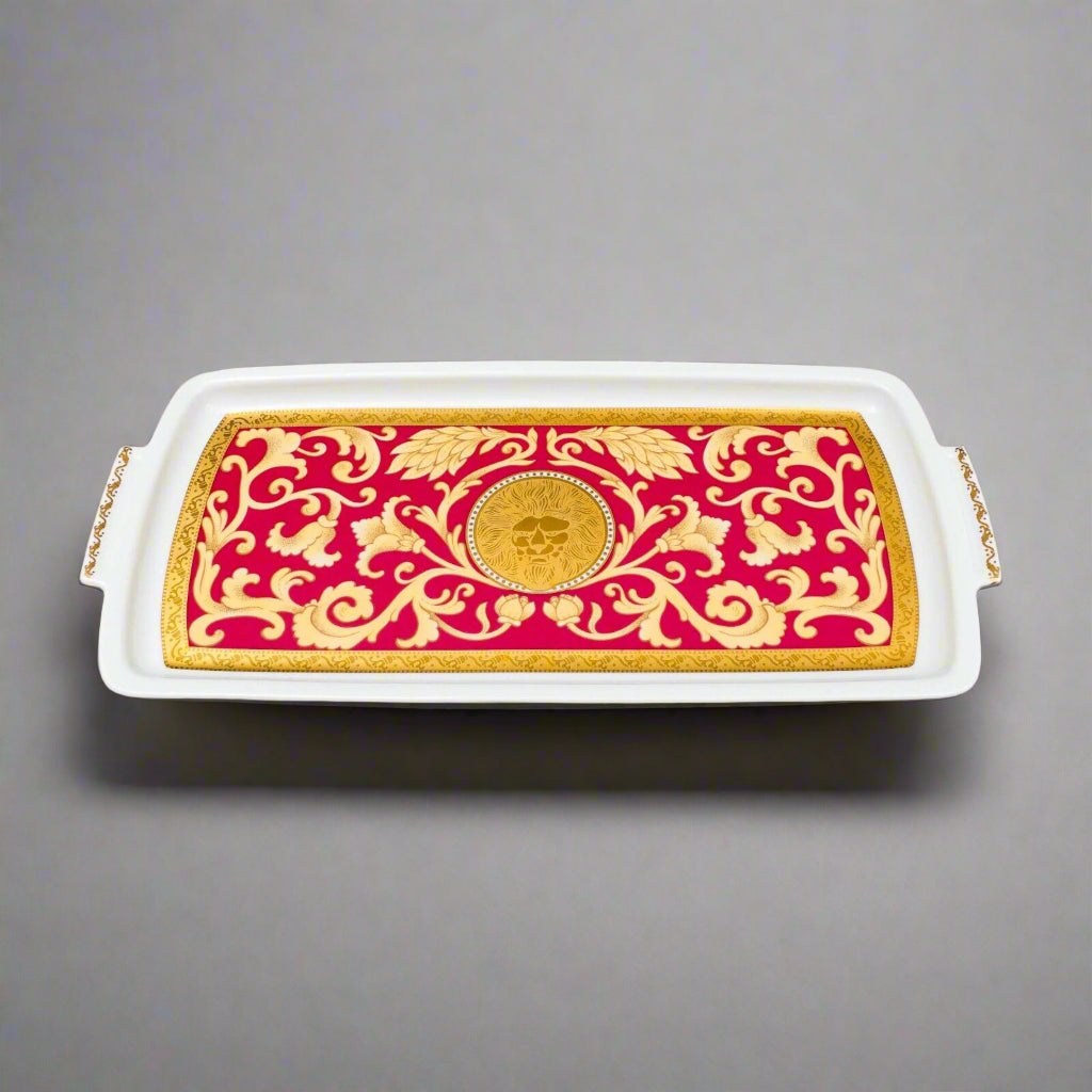 Pirken Hammer Czechoslovakia Red & Gold Porcelain Serving Platter Tray