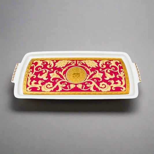 Pirken Hammer Czechoslovakia Red & Gold Porcelain Serving Platter Tray