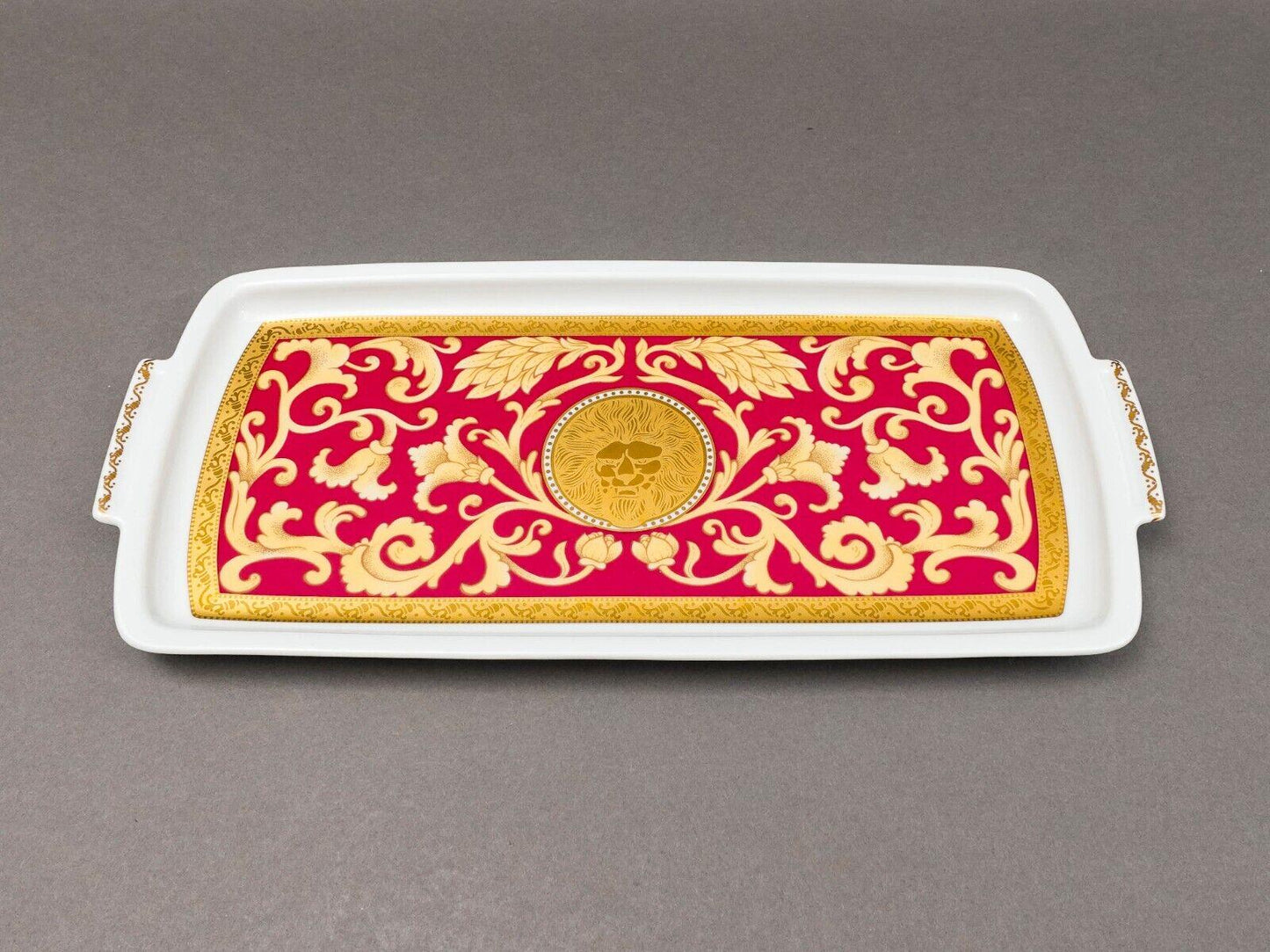 Pirken Hammer Czechoslovakia Red & Gold Porcelain Serving Platter Tray