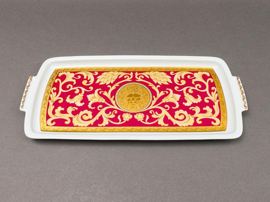 Pirken Hammer Czechoslovakia Red & Gold Porcelain Serving Platter Tray