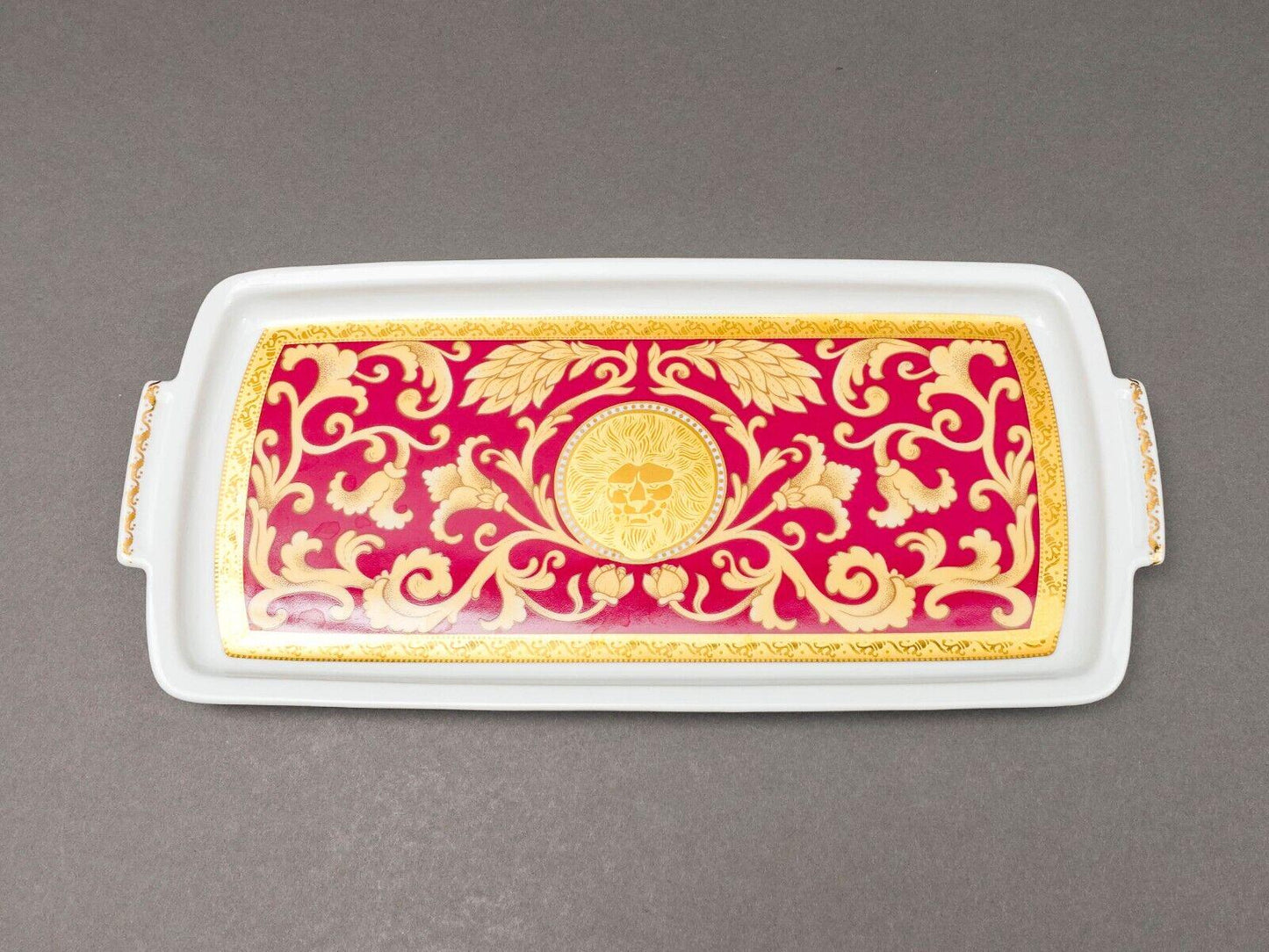 Pirken Hammer Czechoslovakia Red & Gold Porcelain Serving Platter Tray