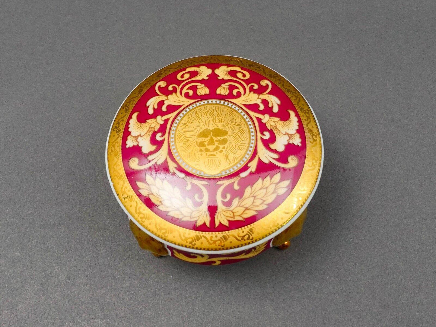 Pirken Hammer Czechoslovakia Red & Gold Porcelain Footed Dresser Trinket Box