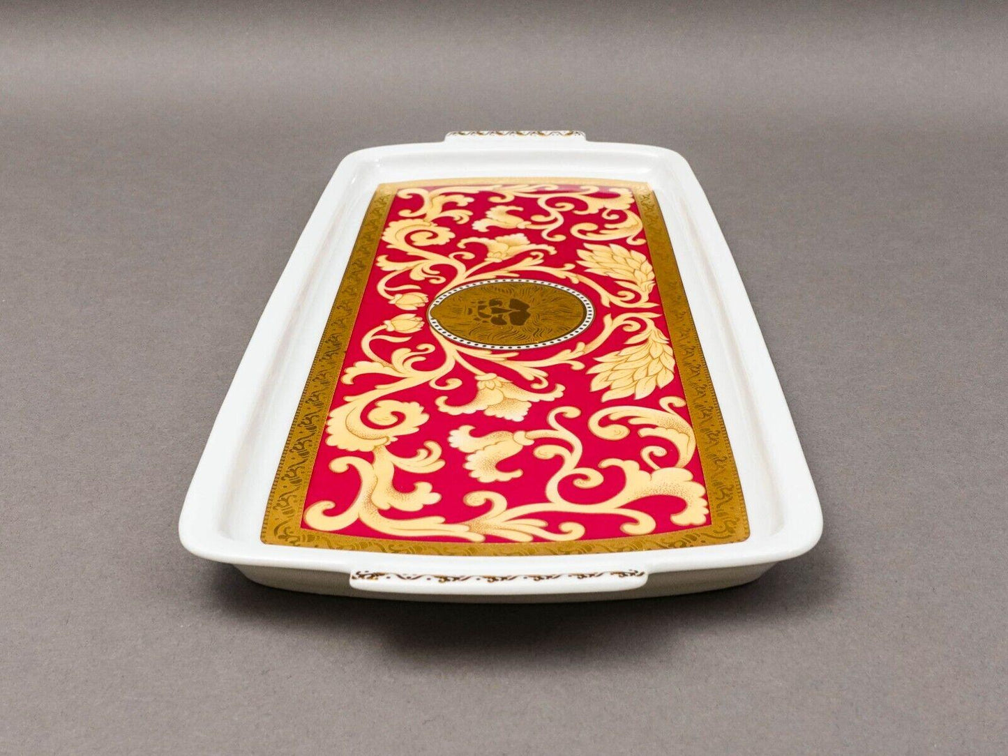 Pirken Hammer Czechoslovakia Red & Gold Porcelain Serving Platter Tray