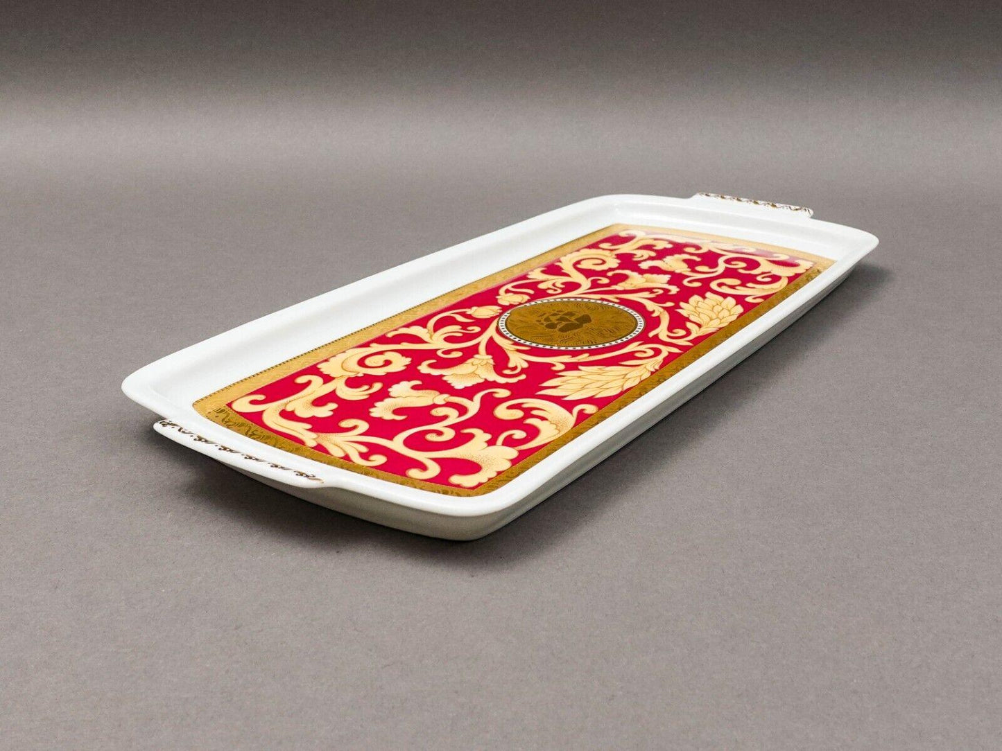 Pirken Hammer Czechoslovakia Red & Gold Porcelain Serving Platter Tray