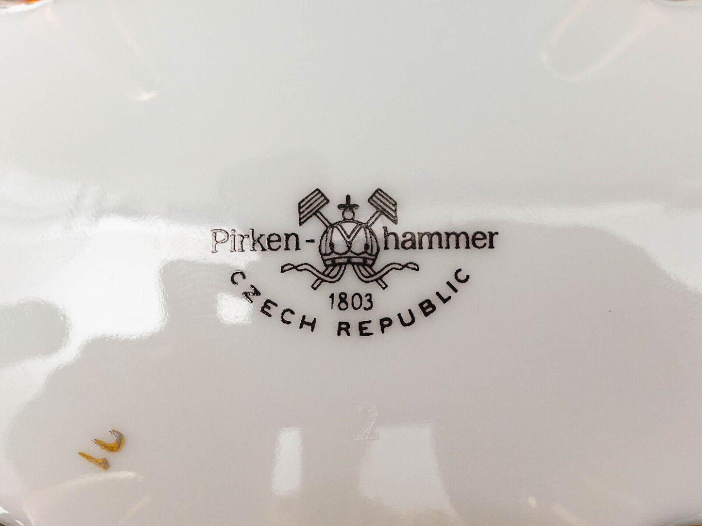 Pirken Hammer Czechoslovakia Red & Gold Porcelain Footed Dresser Trinket Box