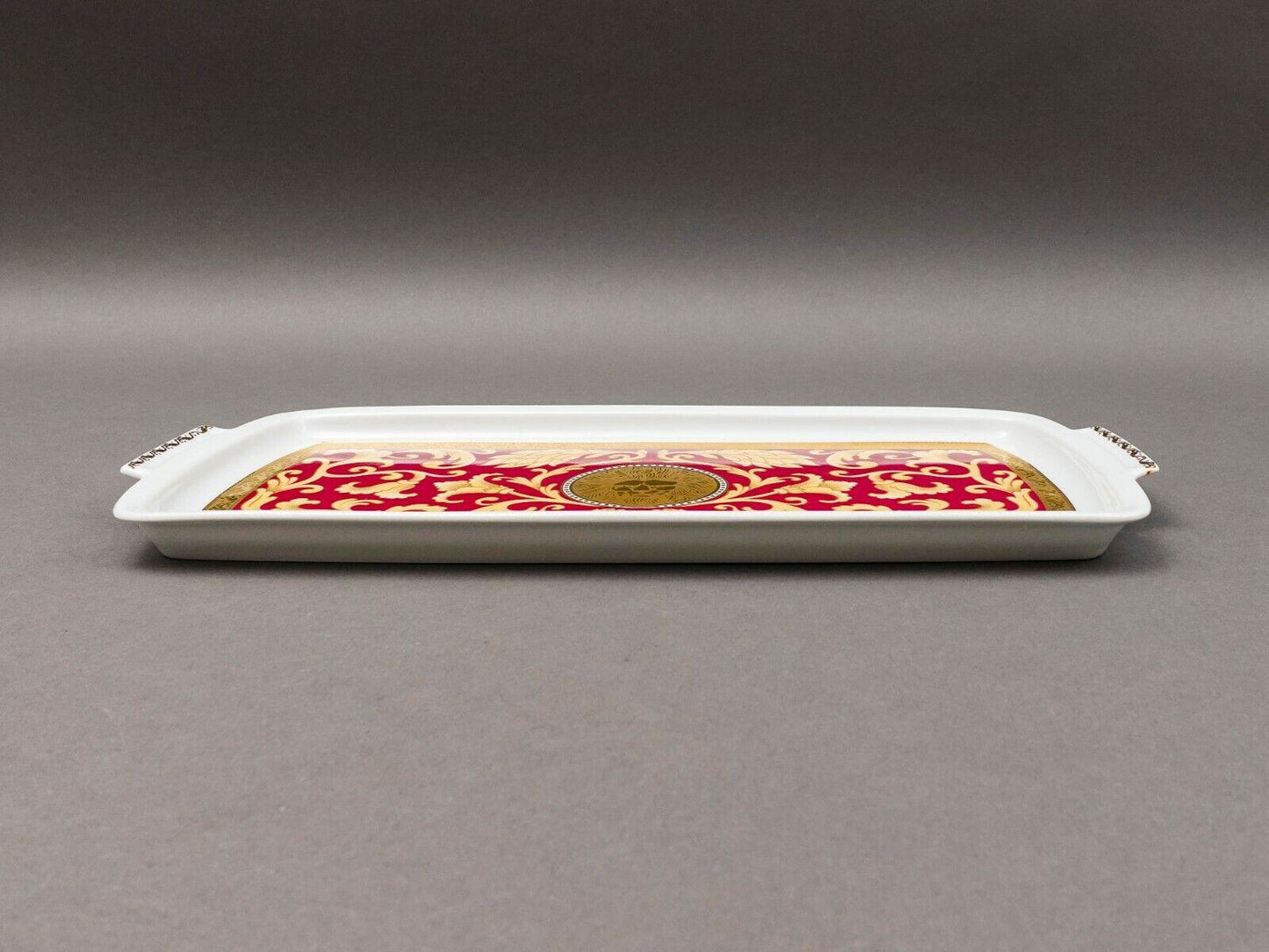 Pirken Hammer Czechoslovakia Red & Gold Porcelain Serving Platter Tray