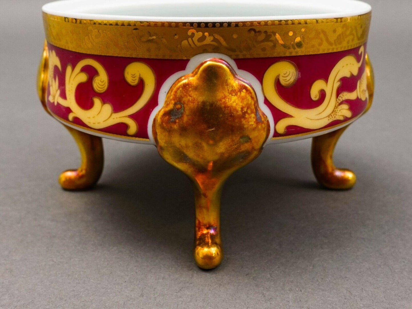 Pirken Hammer Czechoslovakia Red & Gold Porcelain Footed Dresser Trinket Box