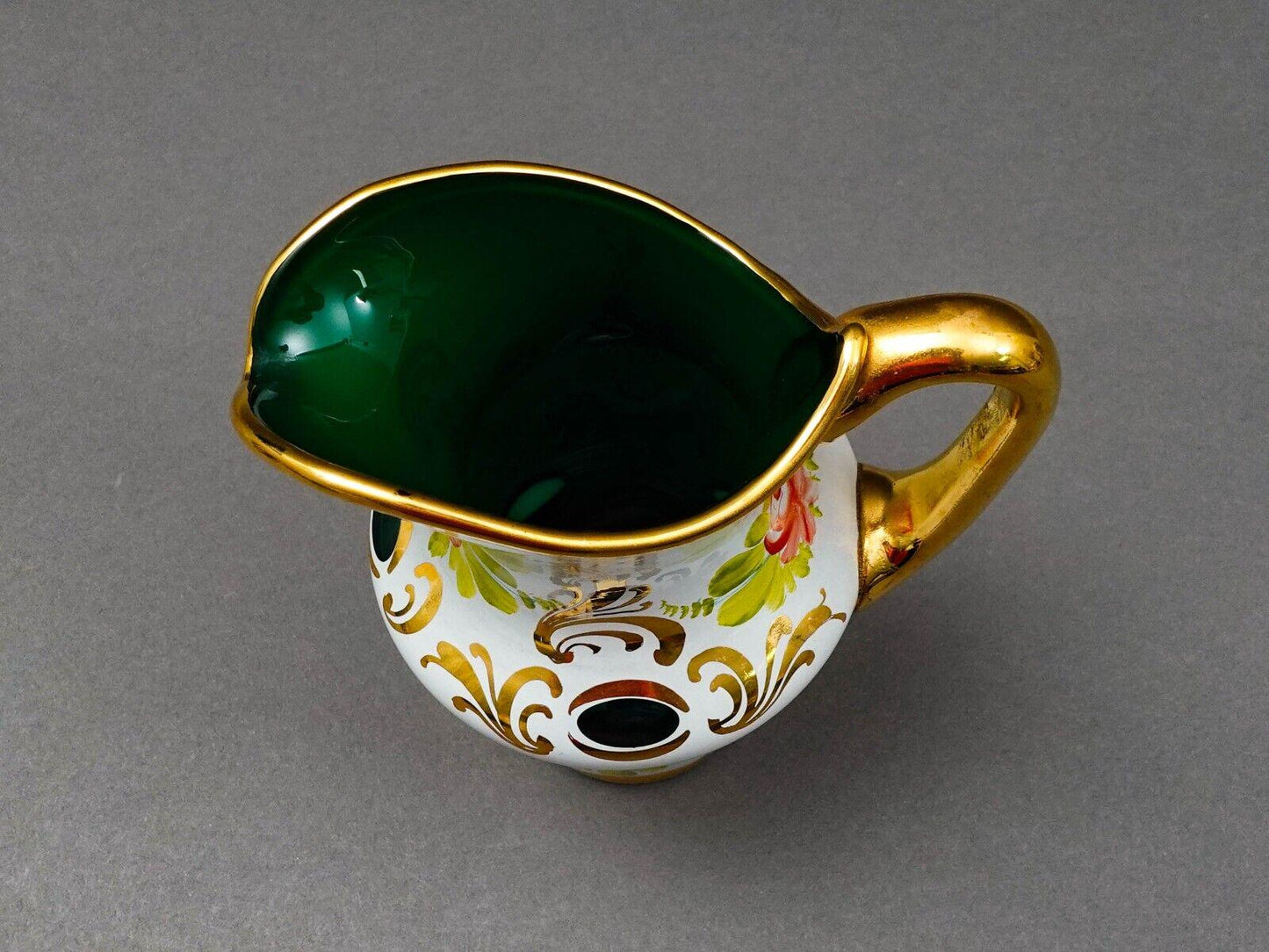 Moser Bohemian Green Cased To White & Gold Hand Painted Carafe Jug Pitcher