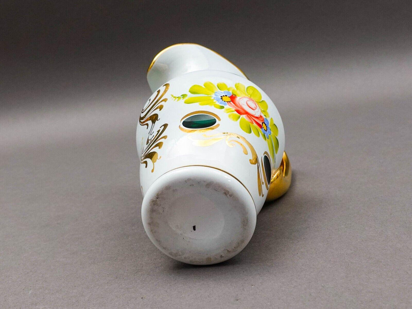 Moser Bohemian Green Cased To White & Gold Hand Painted Carafe Jug Pitcher