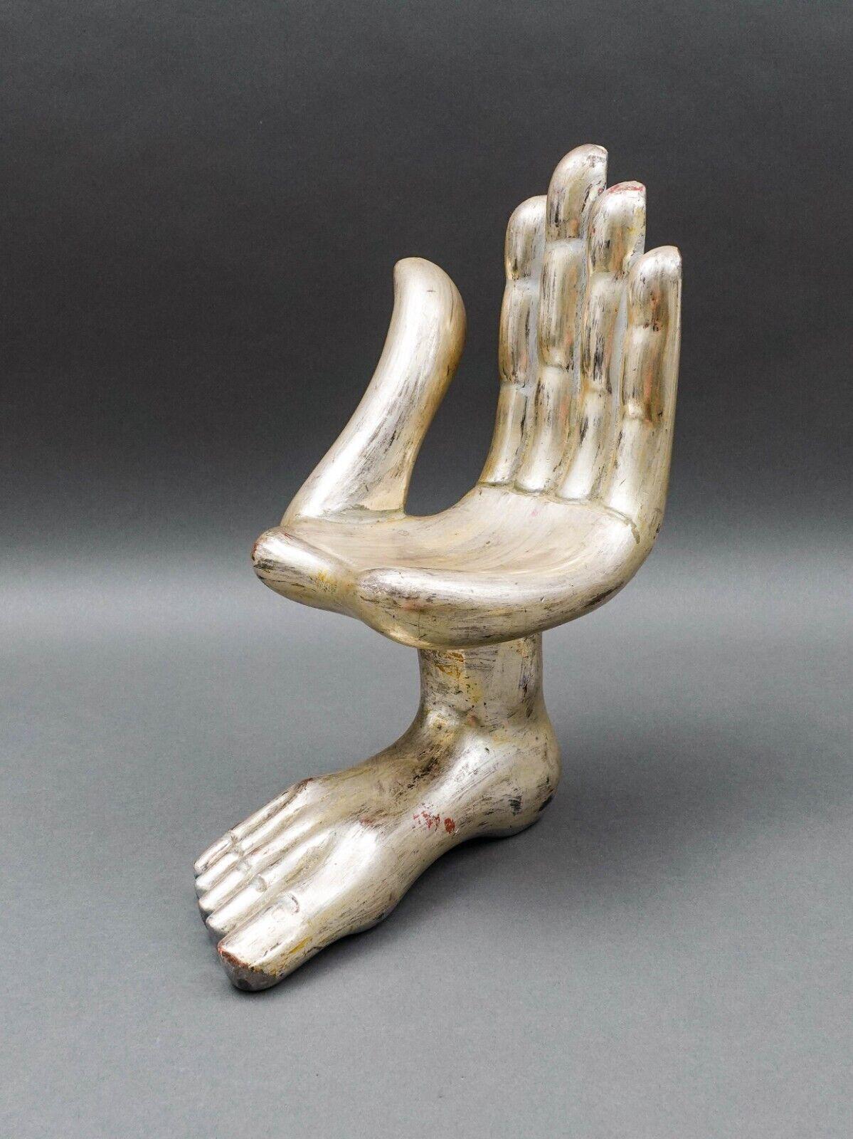 Pedro Friedeberg Signed Mexican Silver Wood Hand Foot Chair Sculpture 12"
