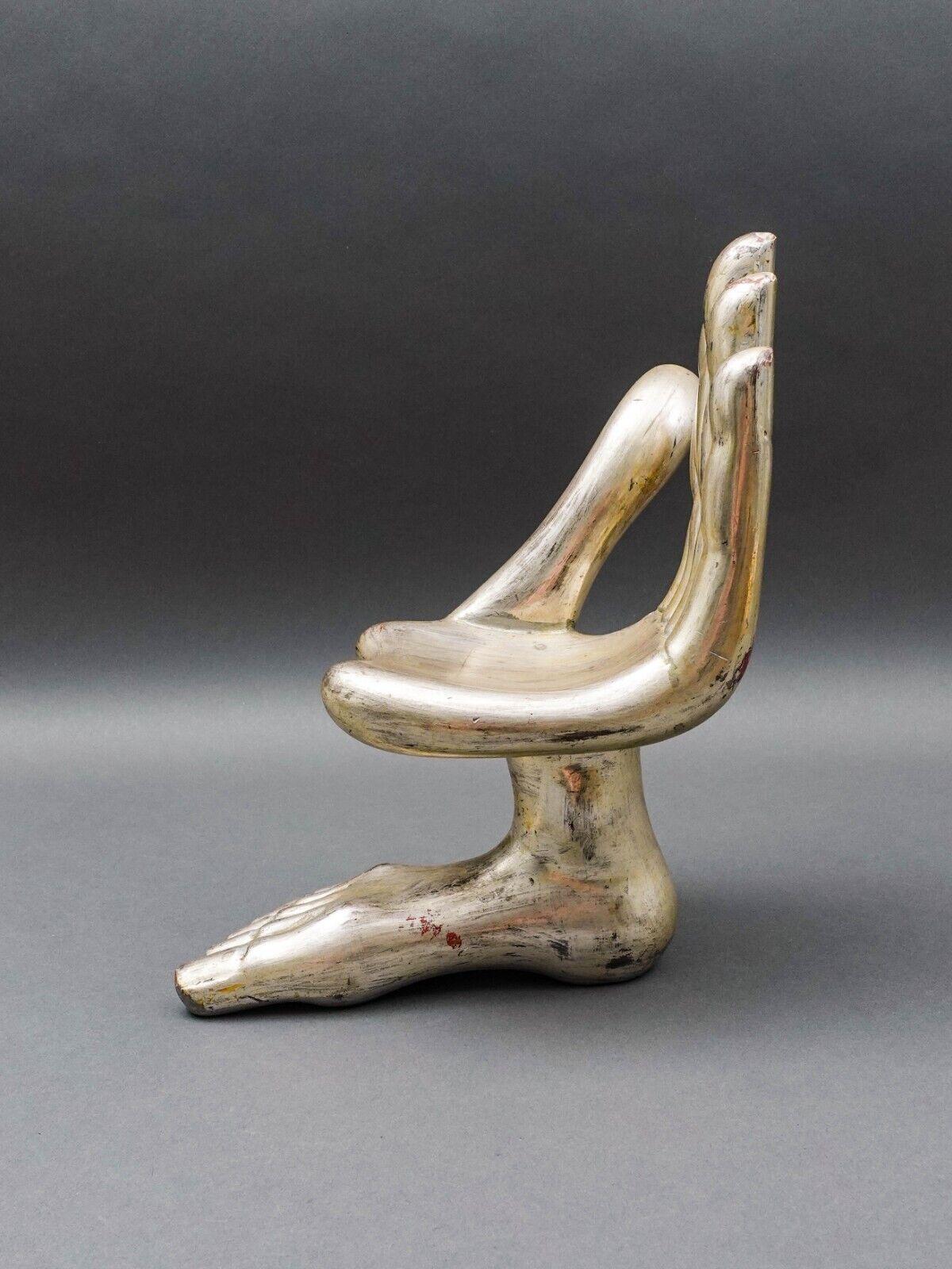 Pedro Friedeberg Signed Mexican Silver Wood Hand Foot Chair Sculpture 12"