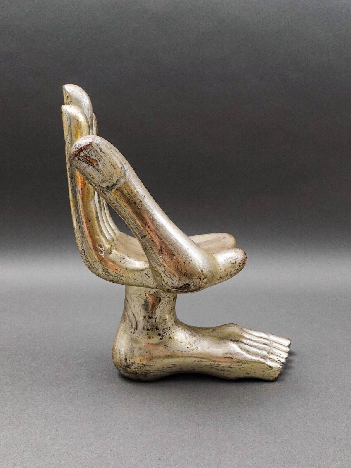 Pedro Friedeberg Signed Mexican Silver Wood Hand Foot Chair Sculpture 12"