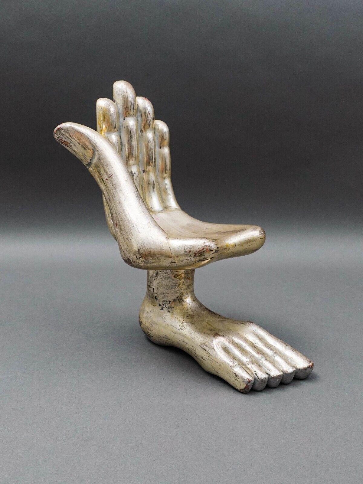 Pedro Friedeberg Signed Mexican Silver Wood Hand Foot Chair Sculpture 12"