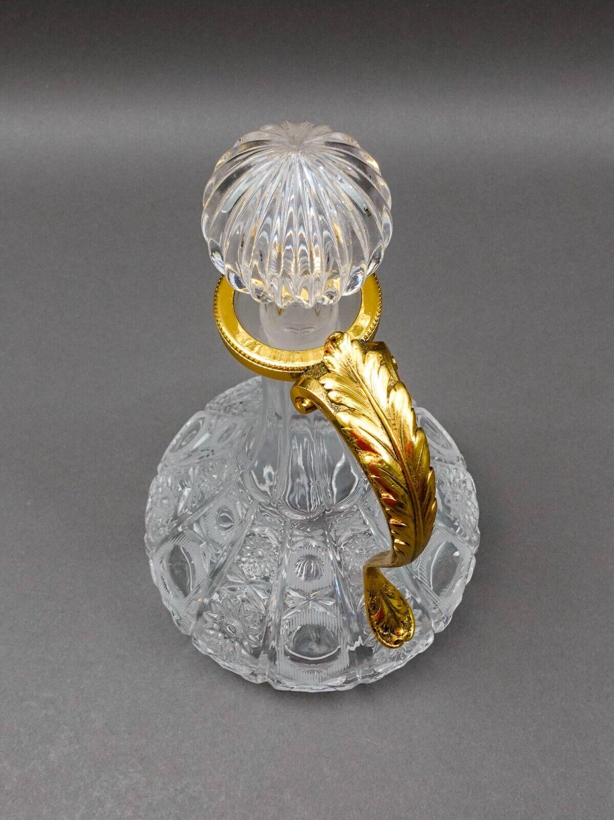 Bohemian Cut Glass Gold Leaf Motif Handle Crystal Decanter With Stopper