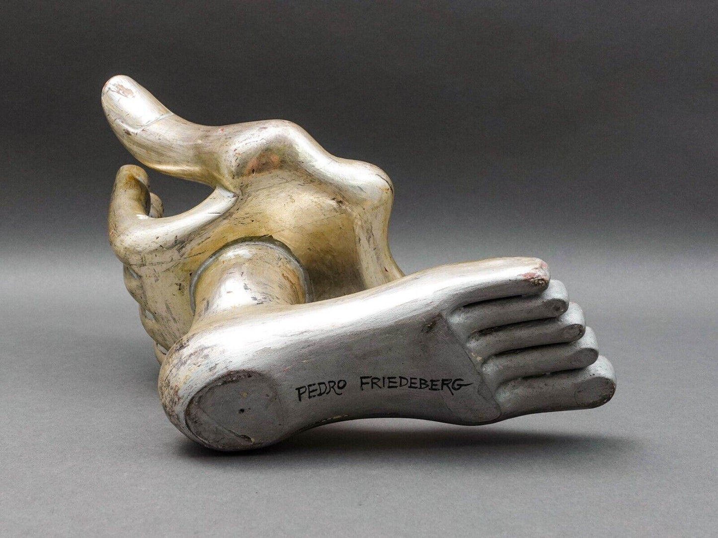 Pedro Friedeberg Signed Mexican Silver Wood Hand Foot Chair Sculpture 12"