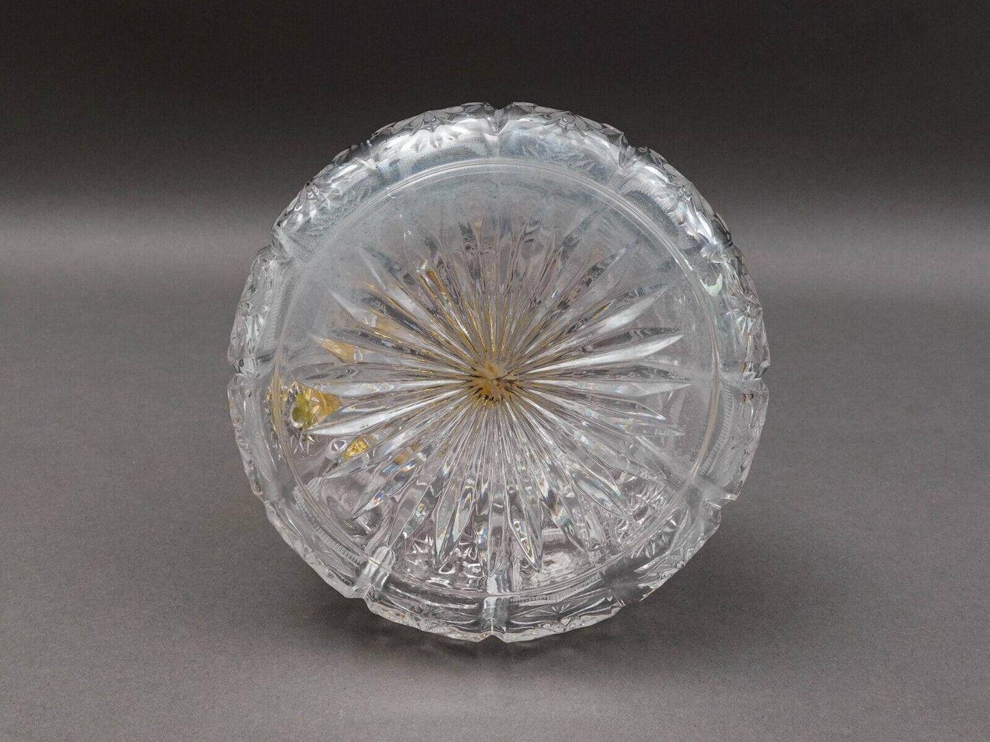 Bohemian Cut Glass Gold Leaf Motif Handle Crystal Decanter With Stopper