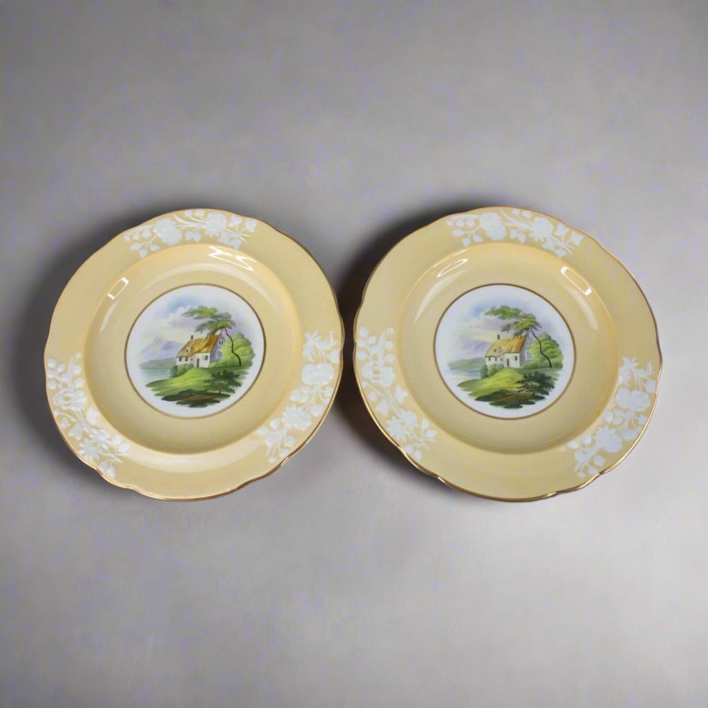 Spode Copeland WMH Plummer & Co NY Landscape House Scene 8.75" Plates Set Of 2
