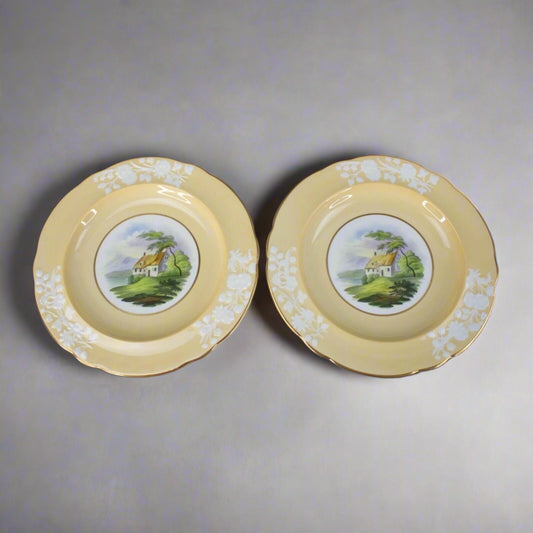 Spode Copeland WMH Plummer & Co NY Landscape House Scene 8.75" Plates Set Of 2