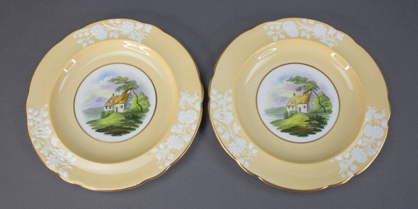 Spode Copeland WMH Plummer & Co NY Landscape House Scene 8.75" Plates Set Of 2