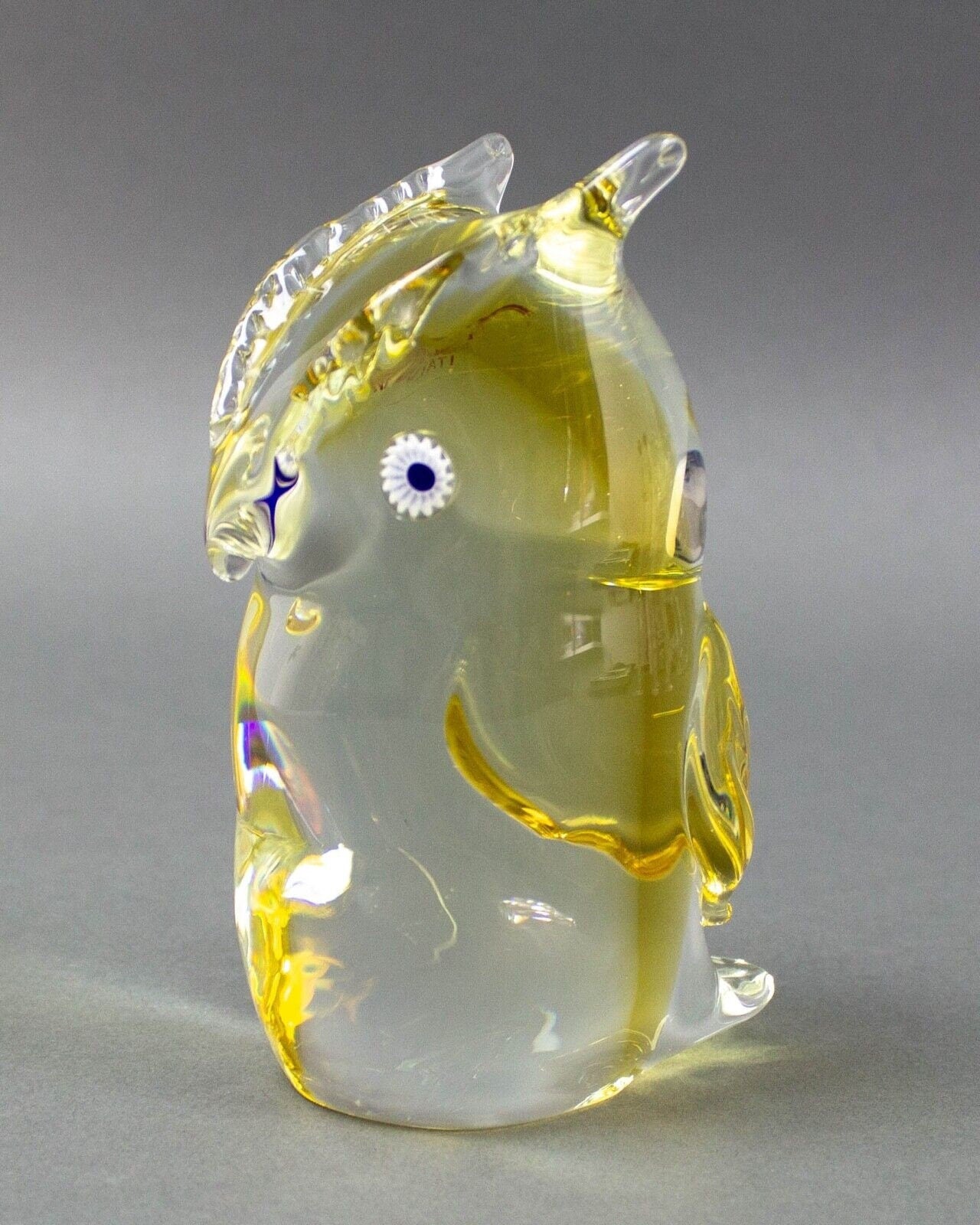 Luigi Onesto For Oggetti Italian Murano Sommerso Owl Art Glass Rare