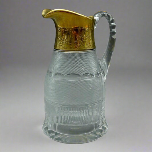 Moser Signed Czech Splendid Gold Trim Cut Crystal Water  Pitcher Jug 64 Oz