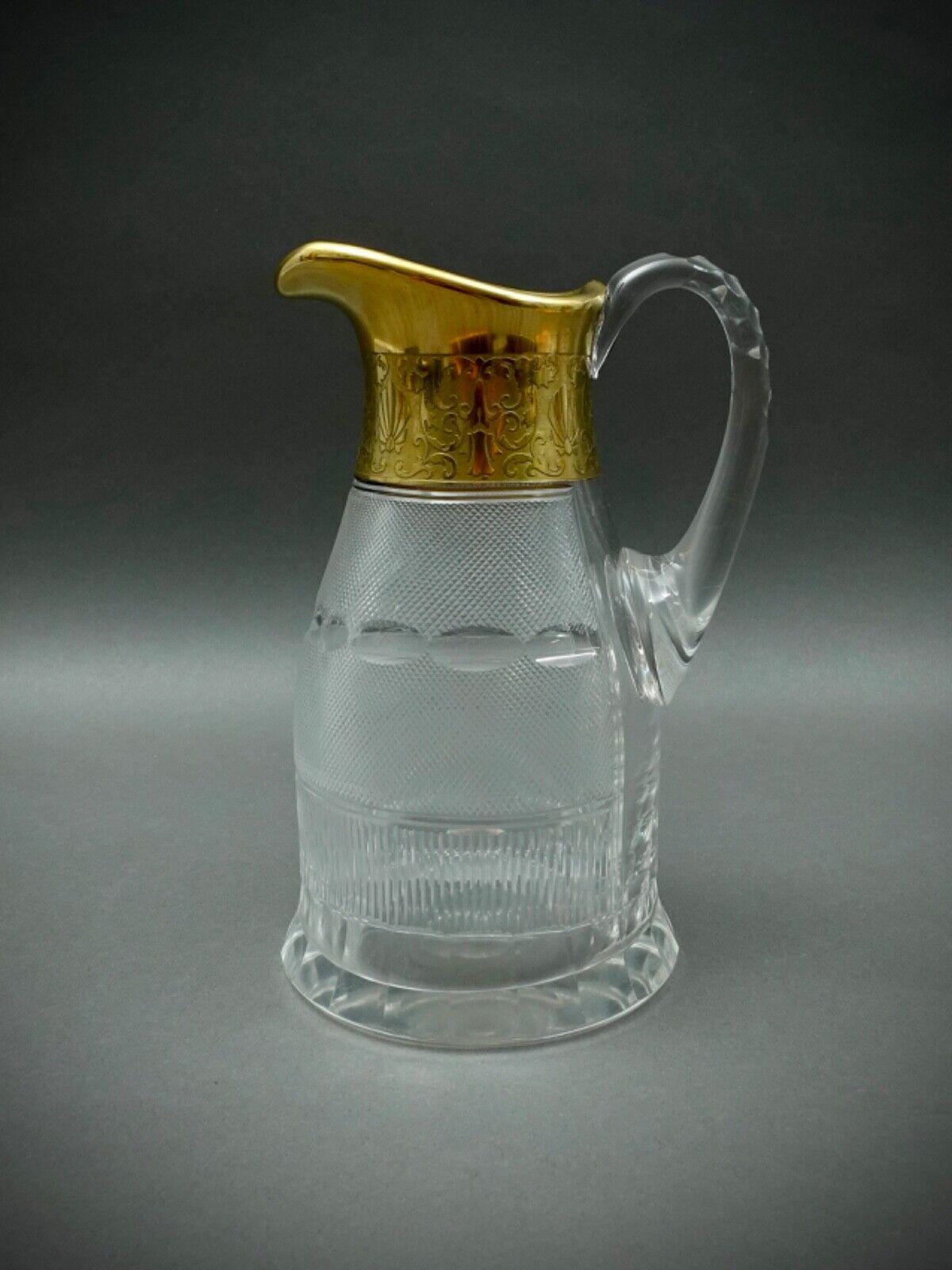 Moser Signed Czech Splendid Gold Trim Cut Crystal Water  Pitcher Jug 64 Oz