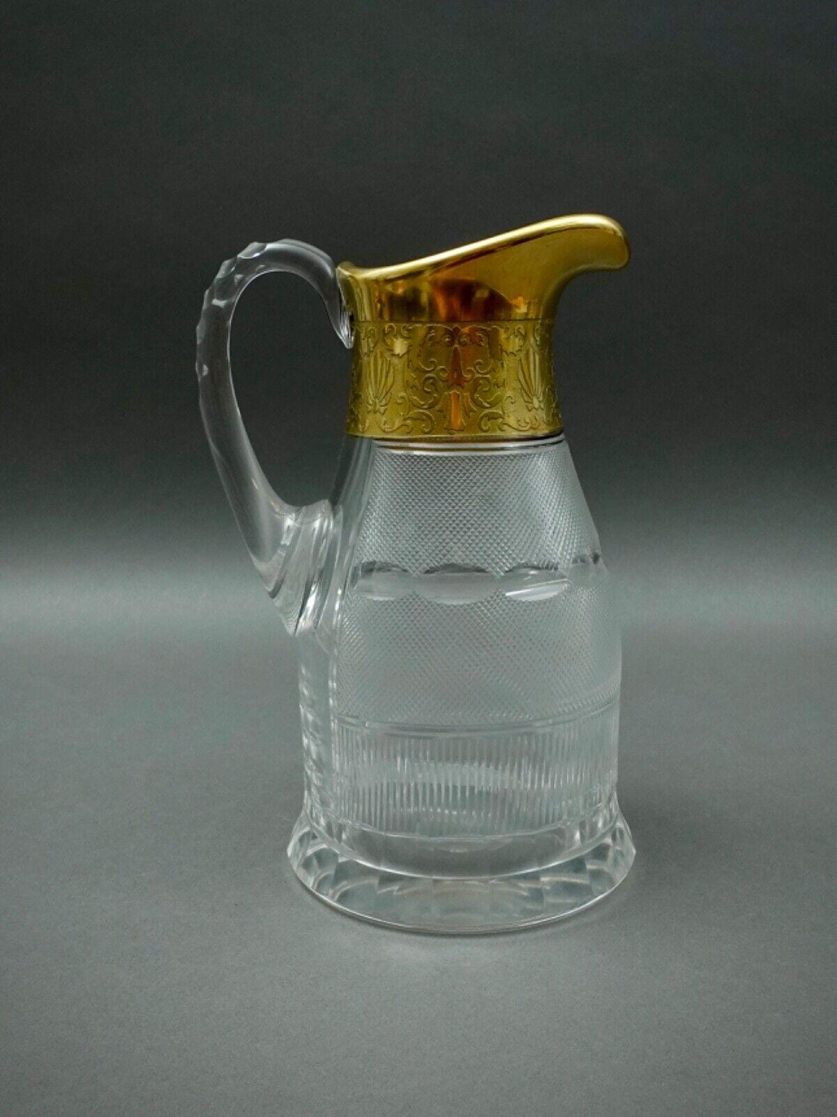 Moser Signed Czech Splendid Gold Trim Cut Crystal Water  Pitcher Jug 64 Oz