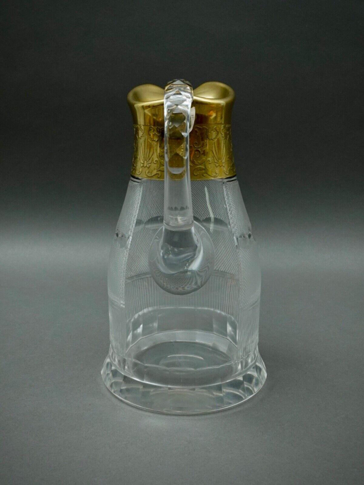 Moser Signed Czech Splendid Gold Trim Cut Crystal Water  Pitcher Jug 64 Oz