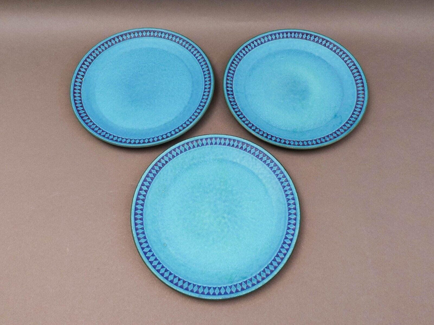 Ceramano West Germany Vintage MCM Argus Blue Pottery 10 1/8" Dinner Plate Set 3