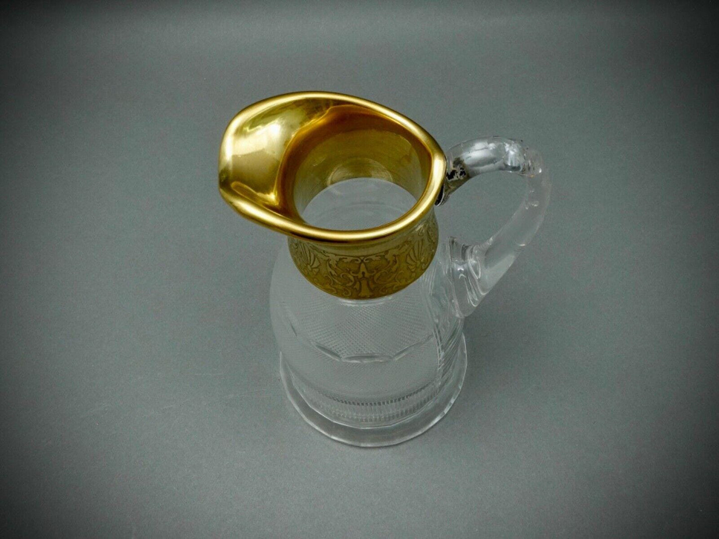 Moser Signed Czech Splendid Gold Trim Cut Crystal Water  Pitcher Jug 64 Oz